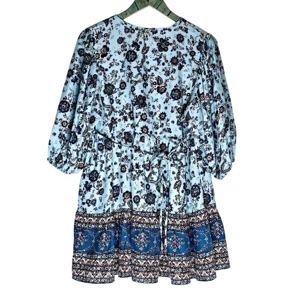 BOG Collective Women's Blue Ivory Floral Oversized Mini Babydoll Dress, NWOT, Sm - Picture 2 of 9